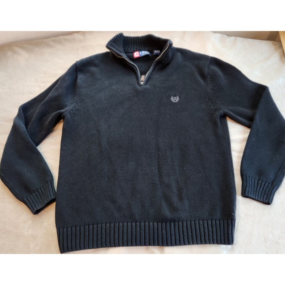 RALPH LAUREN SWEATER Mens Large 100% Cotton Washable CHAPS Navy Blue Zipper